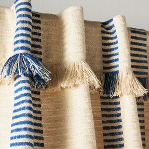 Anthropologie Pieced Stripe Cotton Blend Woven Curtain in Navy Blue 50 x 96